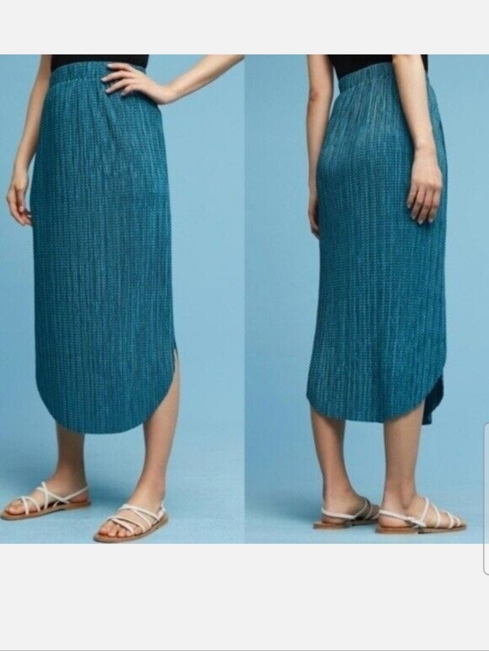 Sabina Musayev Teal blue Crinkle Odelle Textured Midi Skirt size large Anthro